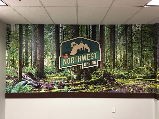 Nature Scene Wall Mural with Logo and Text